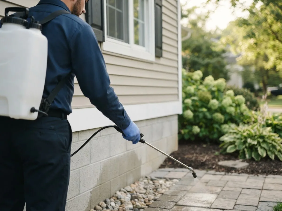 Pest control technician inspecting a home in Mercer, WI
